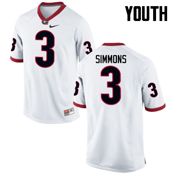 Georgia Bulldogs Youth Tyler Simmons #3 White Stitched College UGA Football Jersey 23WI014XU